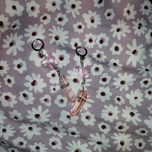 Pink butterfly crystal earrings